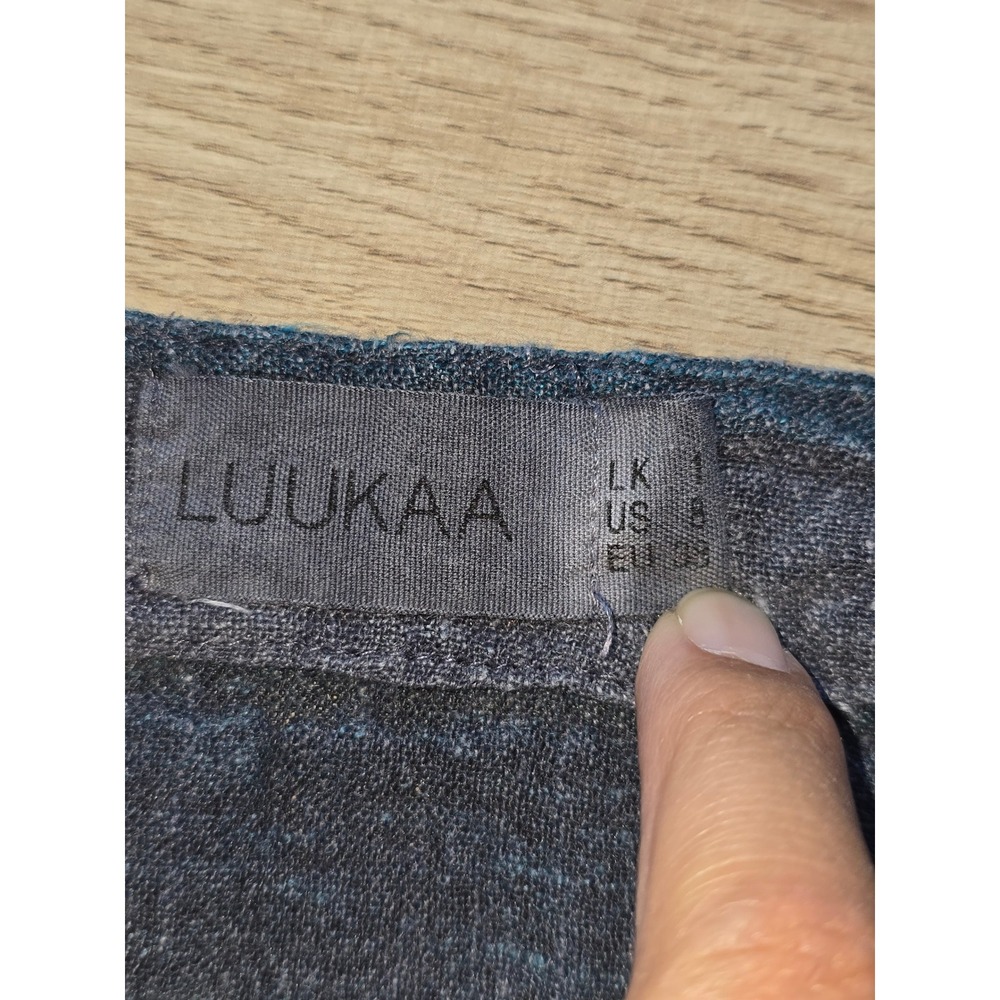 Luukaa Women Tunic Top Large Blue Gray Striped Linen Pocket Lagenlook minimalist - Picture 10 of 11